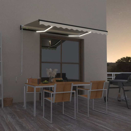 Toldo retrátil manual com LED 350x250 cm amarelo e branco