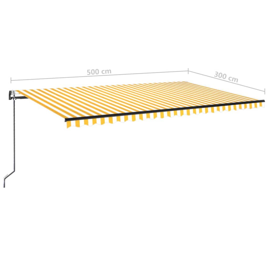 Toldo autom. LED e sensor de vento 500x300 cm amarelo/branco