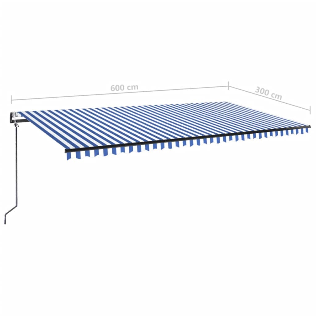 Toldo automático LED e sensor de vento 600x300 cm azul e branco