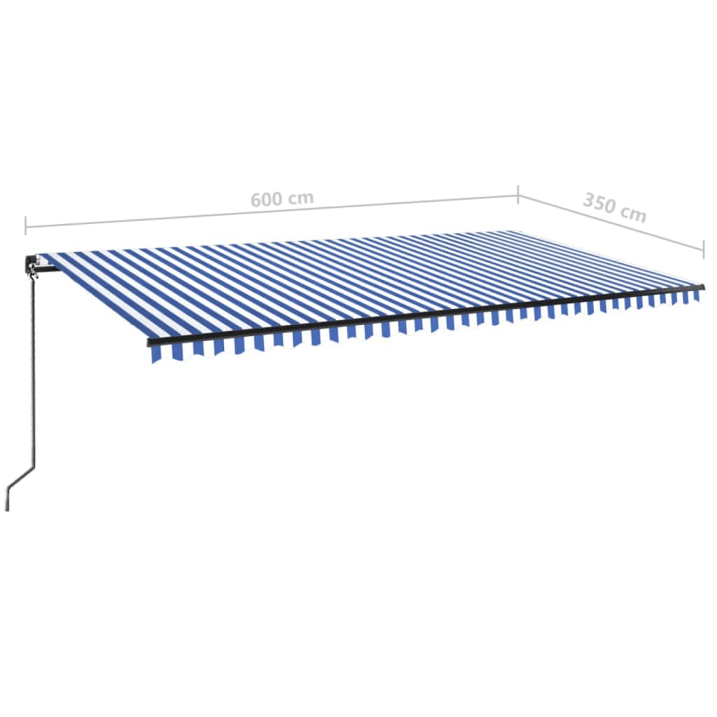 Toldo retrátil manual 600x350 cm azul e branco