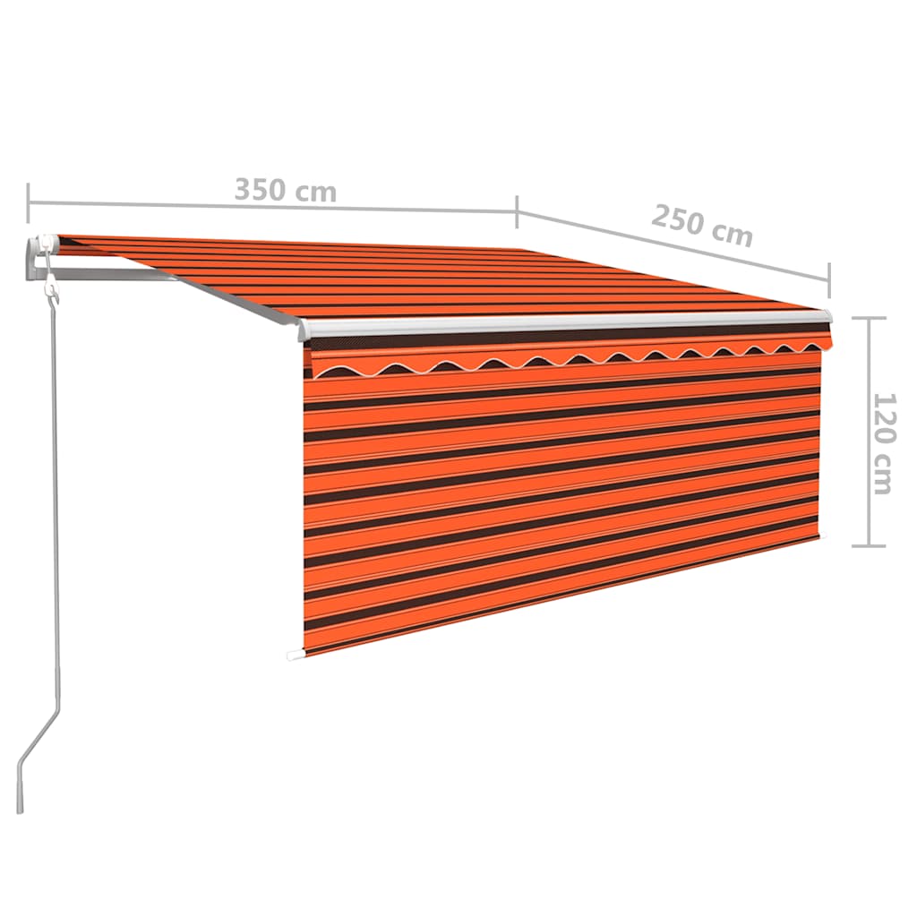 Toldo retrátil automático com estore 3,5x2,5 m laranja/castanho