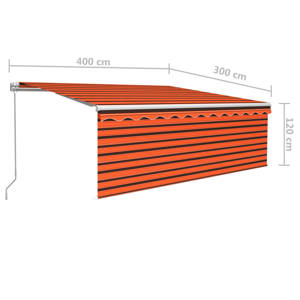 Toldo retrátil manual com estore/LED 4x3 m laranja e castanho
