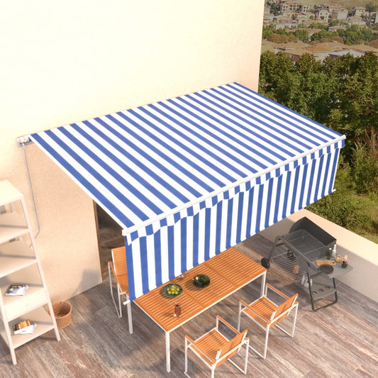Toldo retrátil manual com estore 5x3 m azul e branco