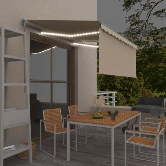 Toldo retrátil manual com estore/LED 3,5x2,5 m cor creme