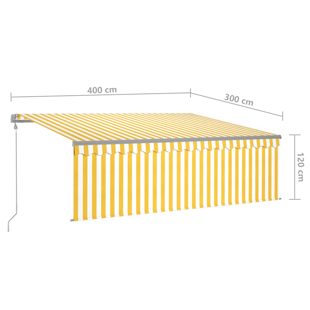 Toldo automático c/ estore/LED/sensor vento 4x3m amarelo/branco