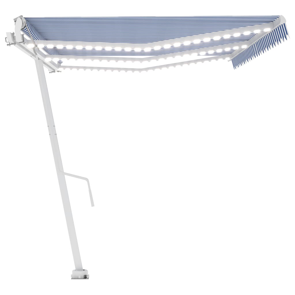 Toldo automático LED e sensor de vento 600x300 cm azul e branco