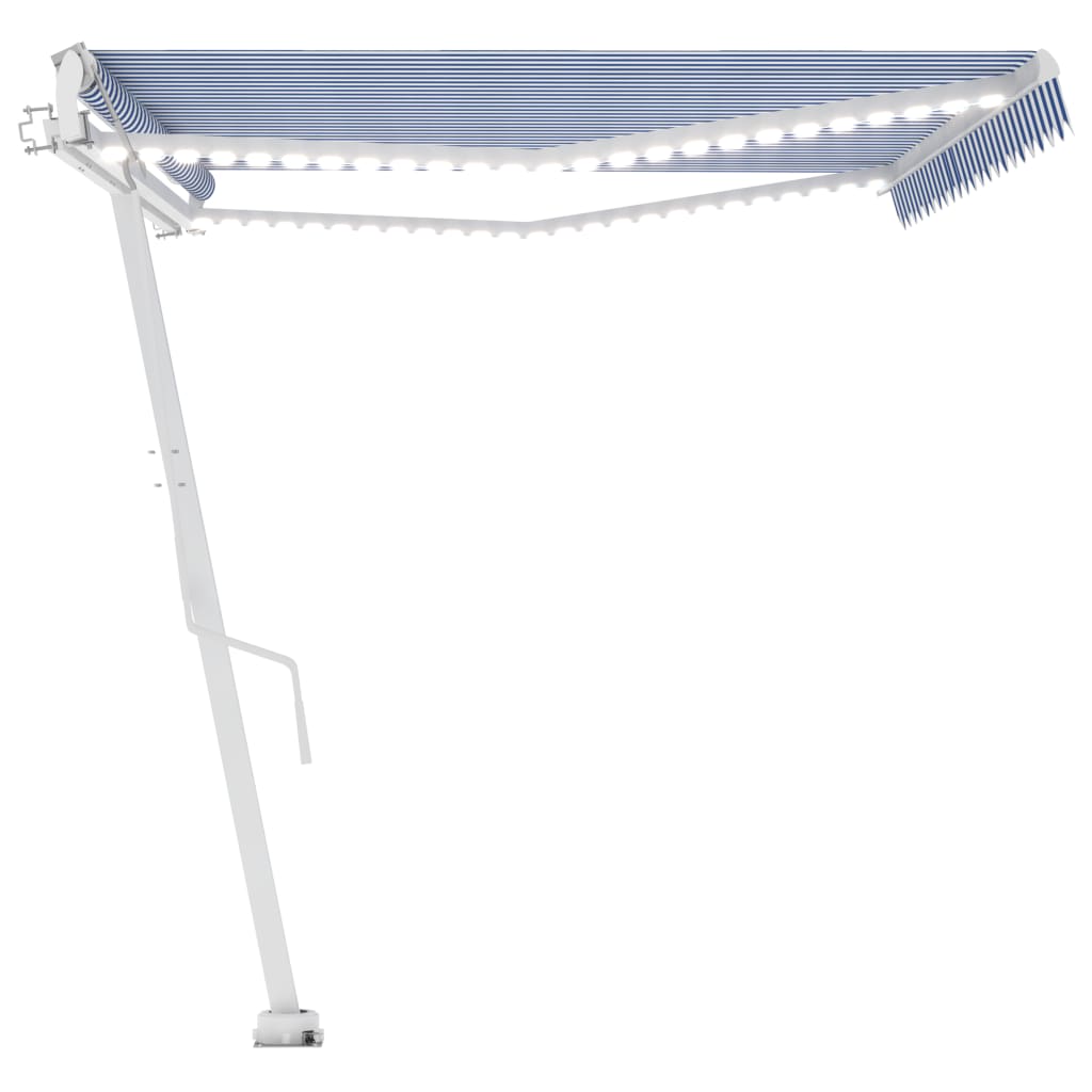 Toldo autom. com LED e sensor de vento 500x350 cm azul/branco