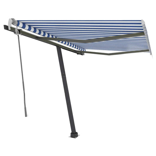 Toldo retrátil manual com LED 300x250 cm azul e branco