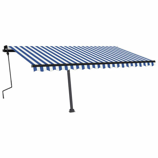 Toldo retrátil manual com LED 450x300 cm azul e branco
