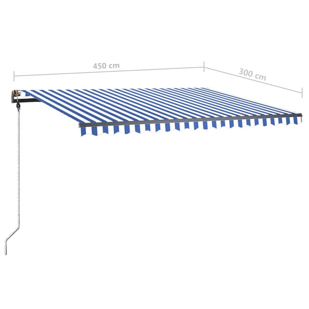 Toldo retrátil manual com LED 450x300 cm azul e branco