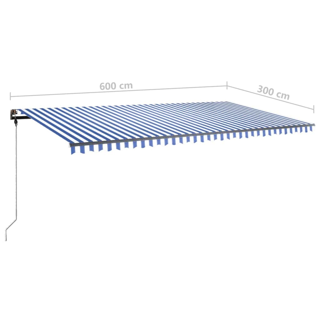 Toldo retrátil manual independente 600x300 cm azul e branco