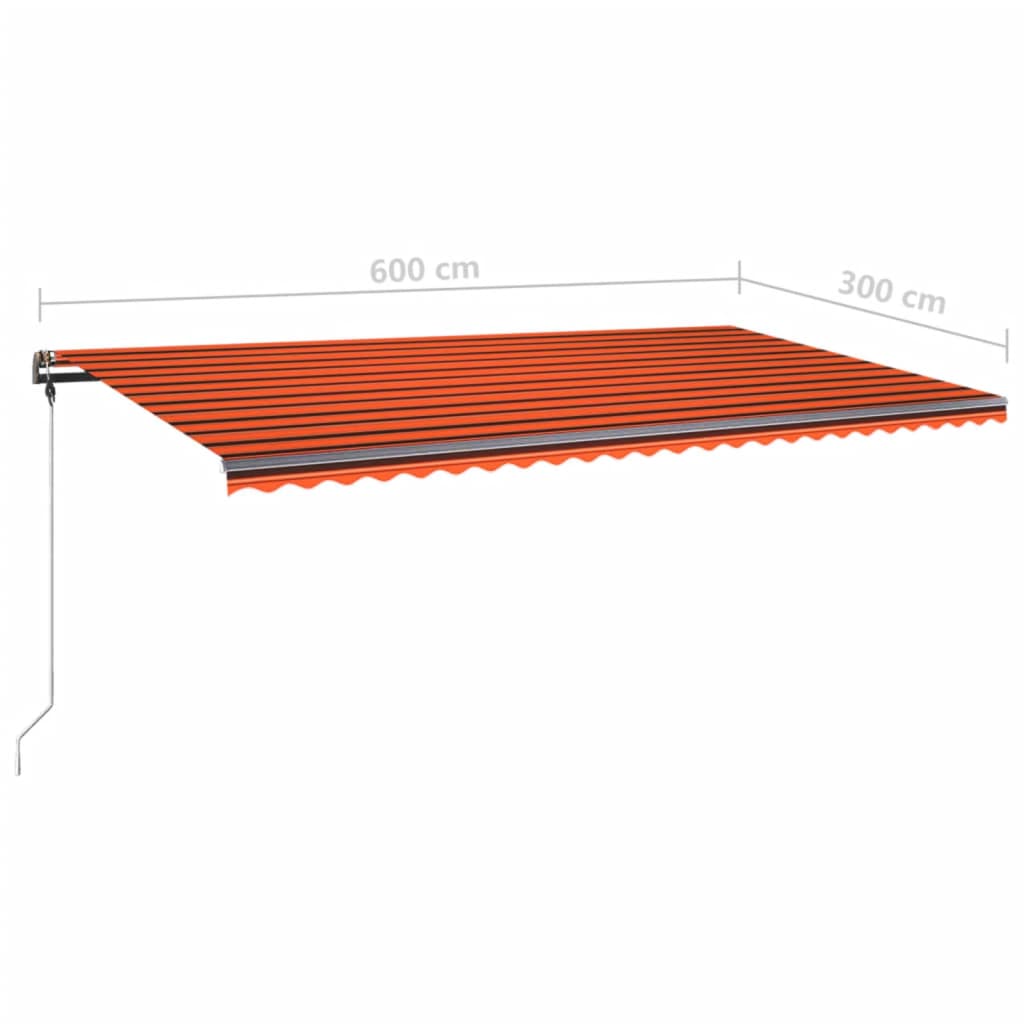Toldo retrátil manual com LED 600x300 cm laranja e castanho