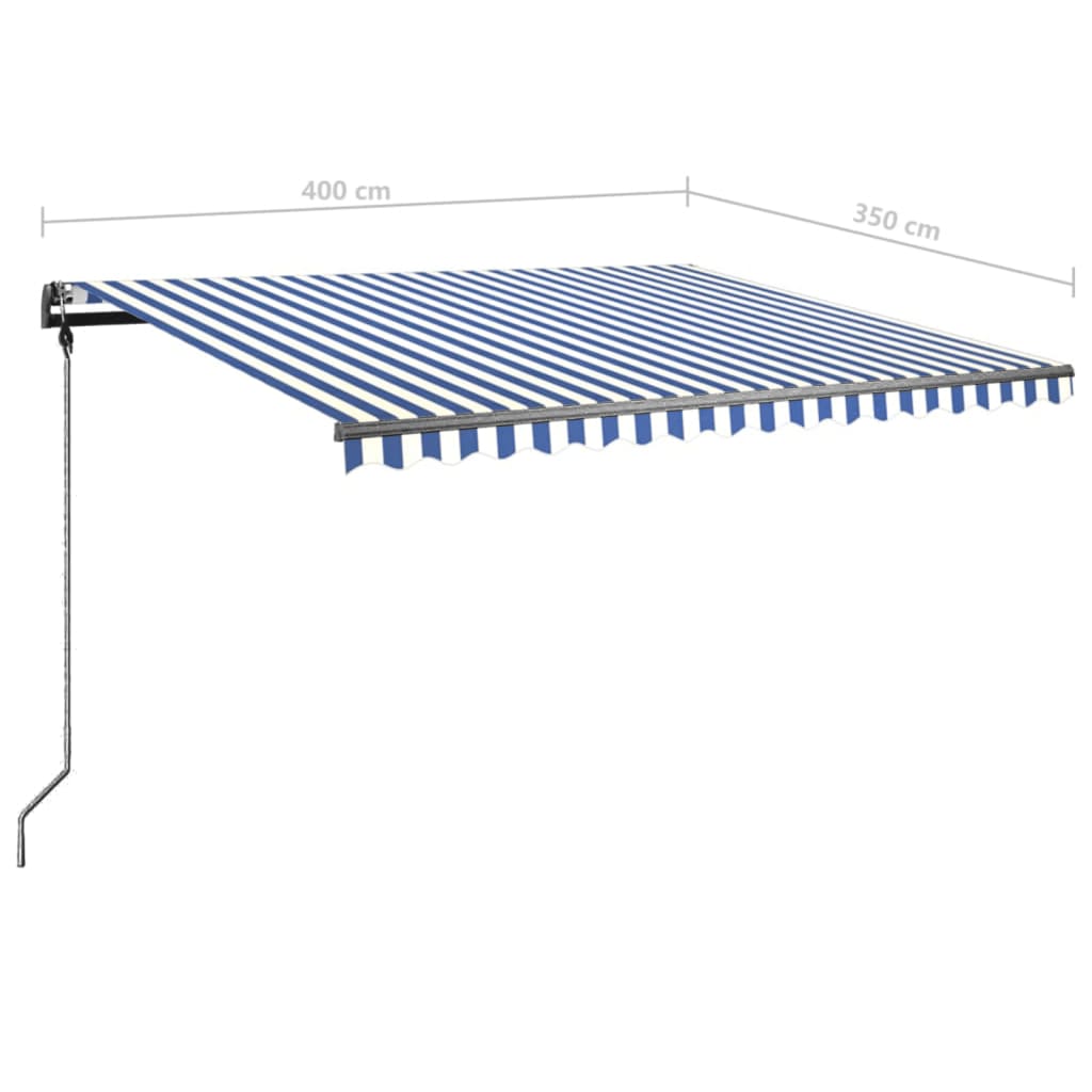 Toldo retrátil manual independente 400x350 cm azul e branco