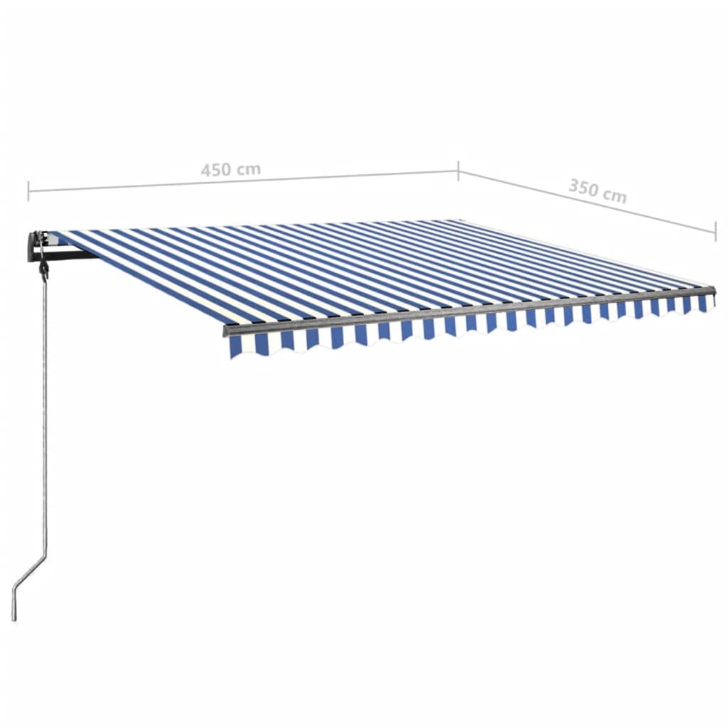 Toldo retrátil manual independente 450x350 cm azul e branco
