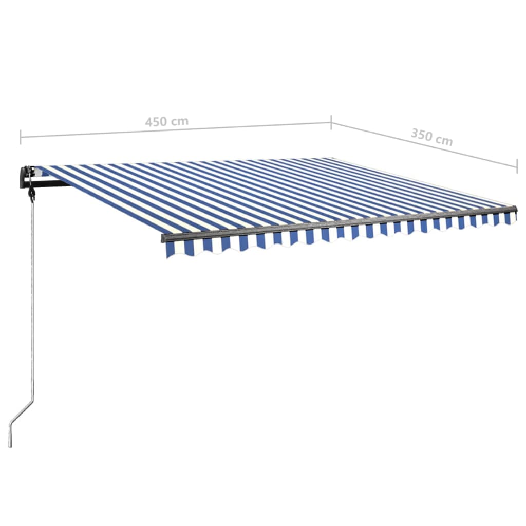 Toldo retrátil manual com LED 450x350 cm azul e branco