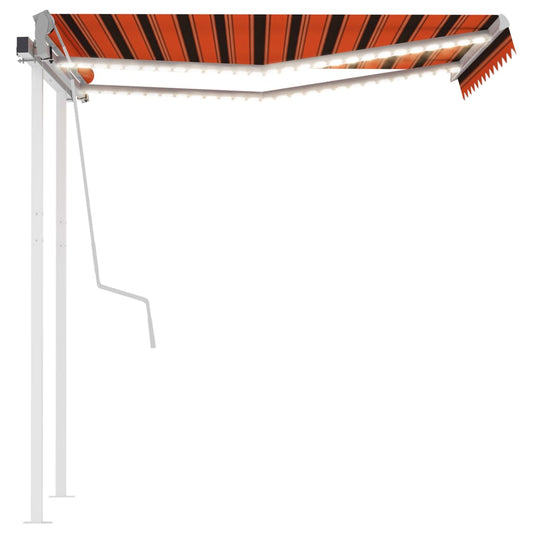 Toldo retrátil manual com LED 3x2,5 m laranja e castanho