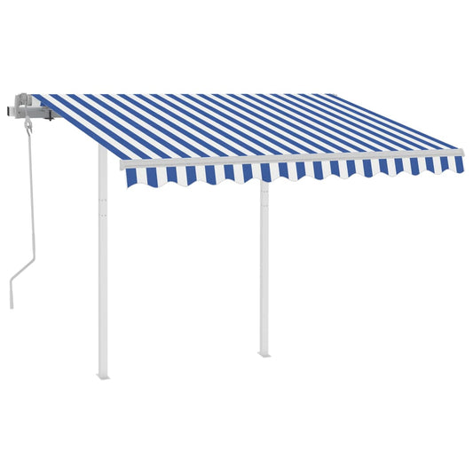 Toldo retrátil manual com postes 3,5x2,5 m azul e branco