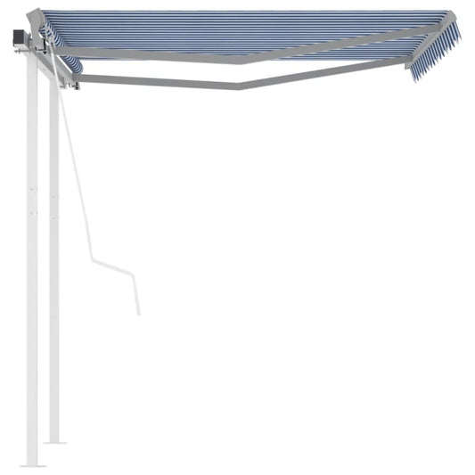 Toldo retrátil automático com postes 3,5x2,5 m azul e branco