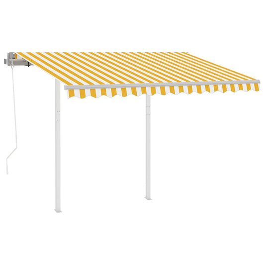 Toldo retrátil automático com postes 3,5x2,5 m amarelo e branco
