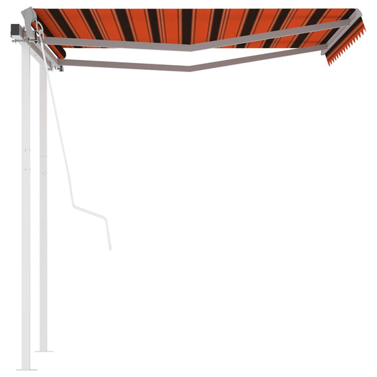 Toldo retrátil automático com postes 3,5x2,5 m laranja/castanho