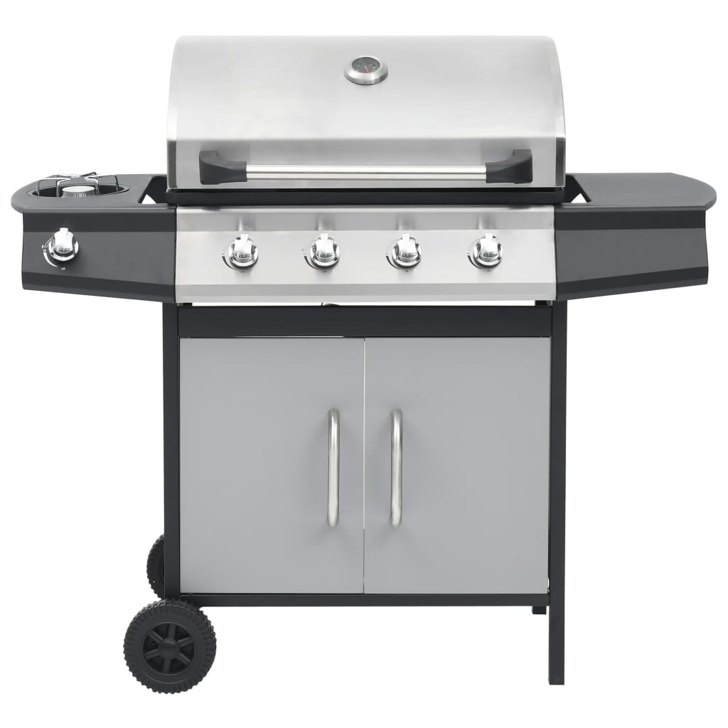 Grelhador/barbecue a gás 4+1 zonas de cozinhar preto e prateado