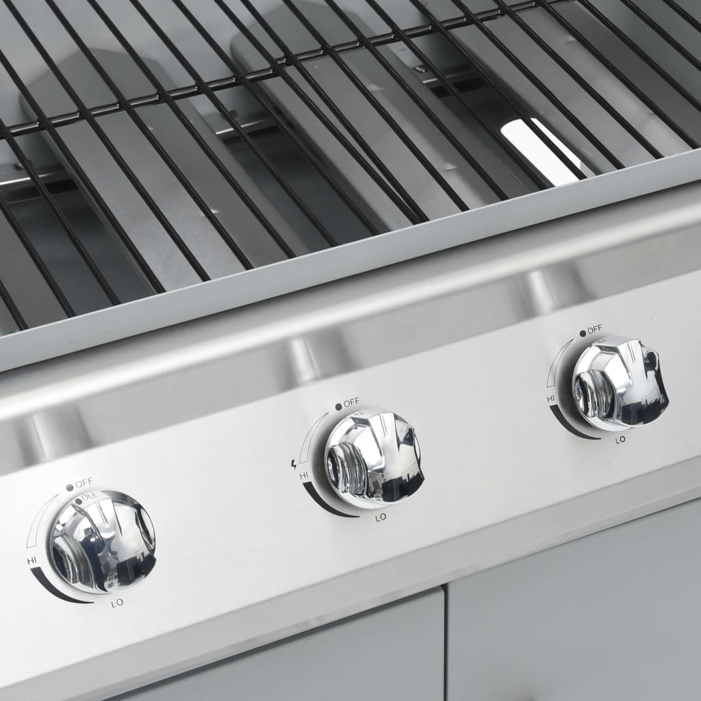 Grelhador/barbecue a gás 4+1 zonas de cozinhar prateado