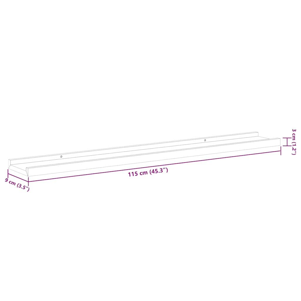 Prateleiras de parede 2 pcs 115x9x3 cm branco brilhante