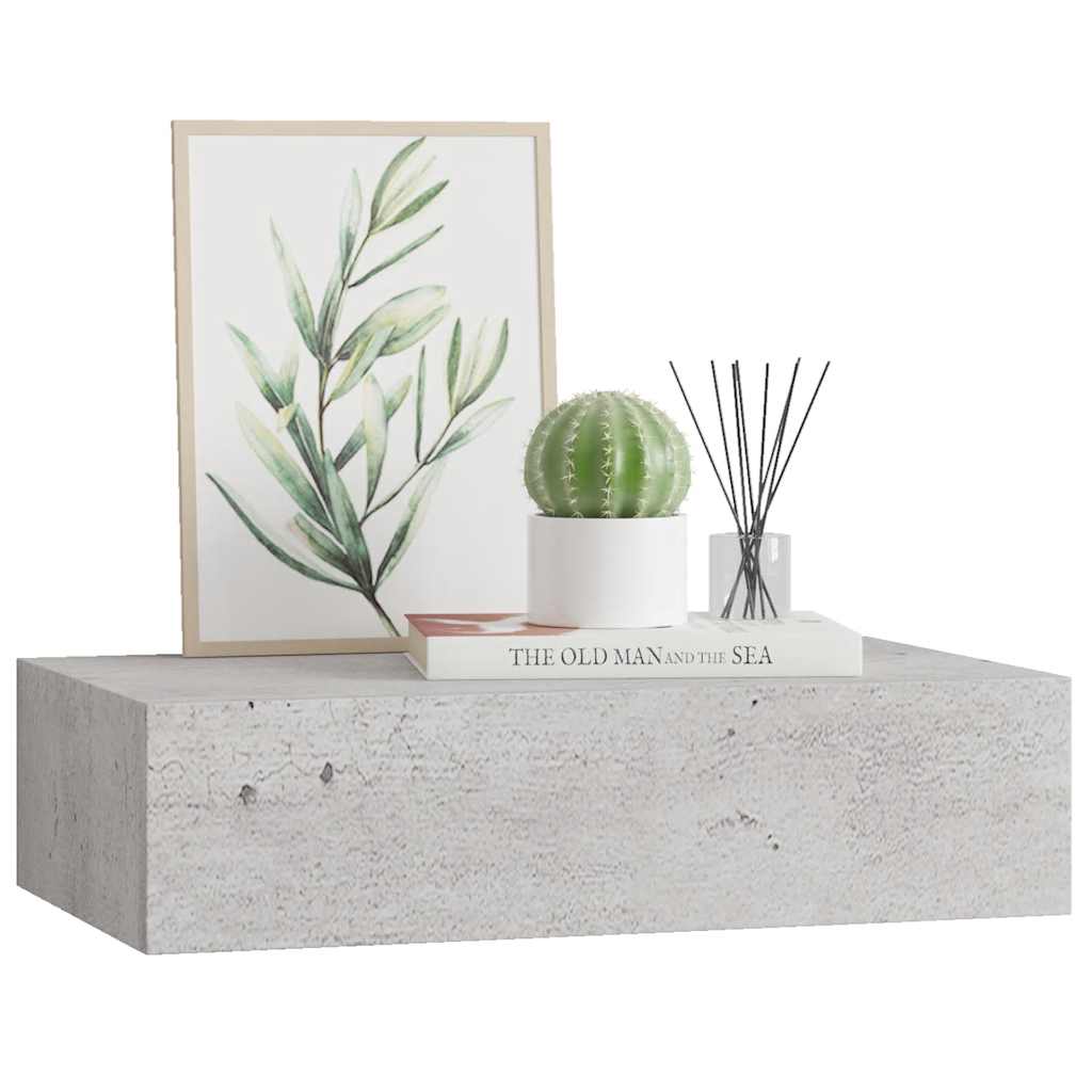 Prateleira de parede com gaveta MDF 40x23,5x10 cm cinza cimento