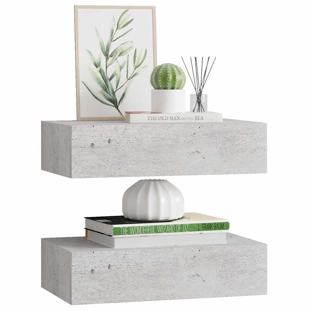 Prateleiras parede + gavetas 2 pcs MDF 40x23,5x10 cm cinza cim.