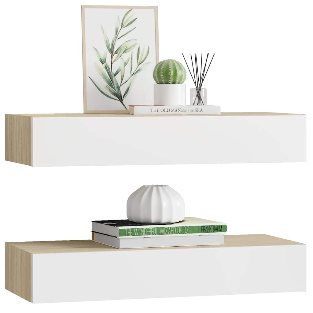 Prateleiras de parede para gavetas 2 peças carvalho e branco 60x23,5x10cm MDF