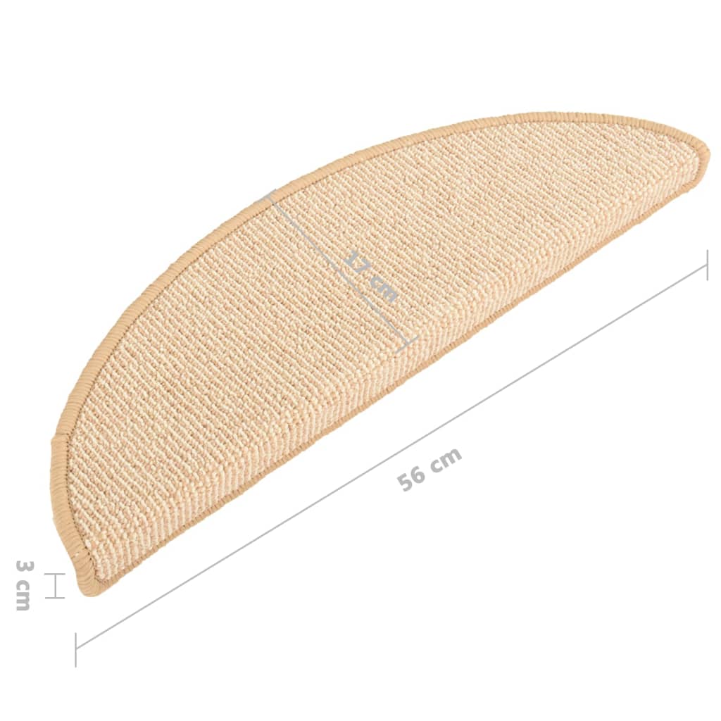 Tapetes de escada 15 peças 56x17x3 cm creme semicircular