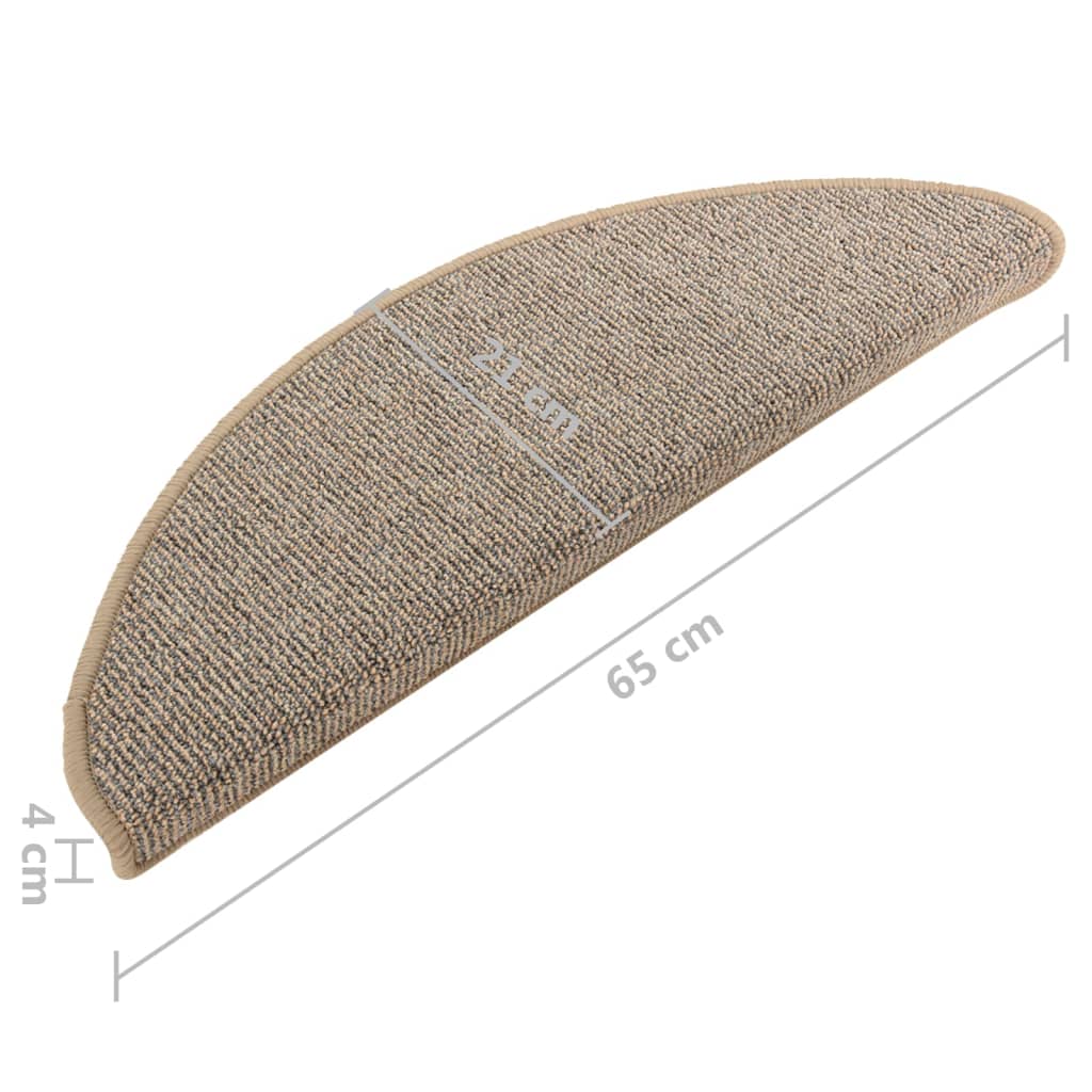 Tapetes de escada 15 peças 65x21x4 cm marrom semicircular grande