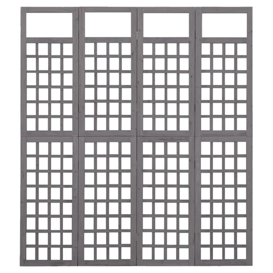 Biombo/treliça 4 painéis abeto maciço 161x180 cm cinzento
