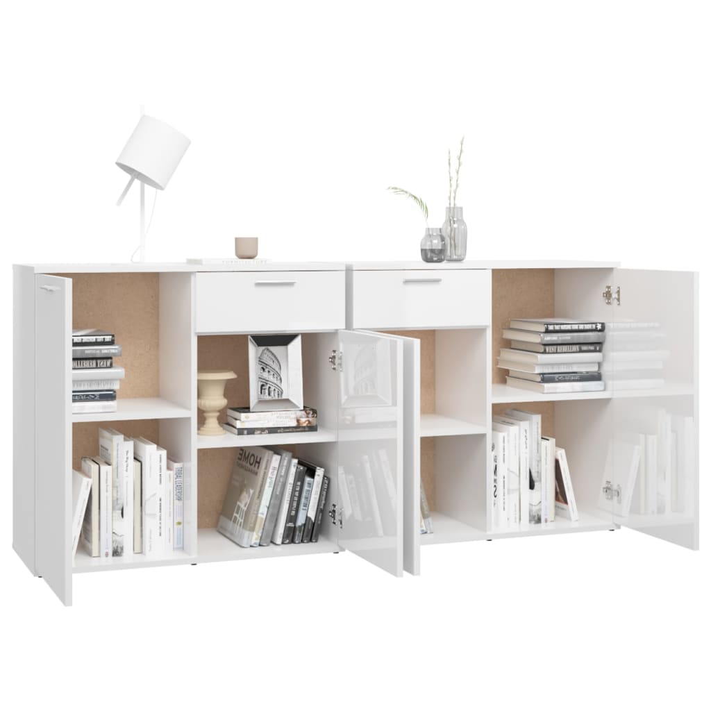 Aparador 160x36x75 cm contraplacado branco brilhante