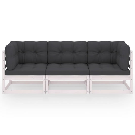 Sofá de jardim 3 lugares com almofadões pinho maciço