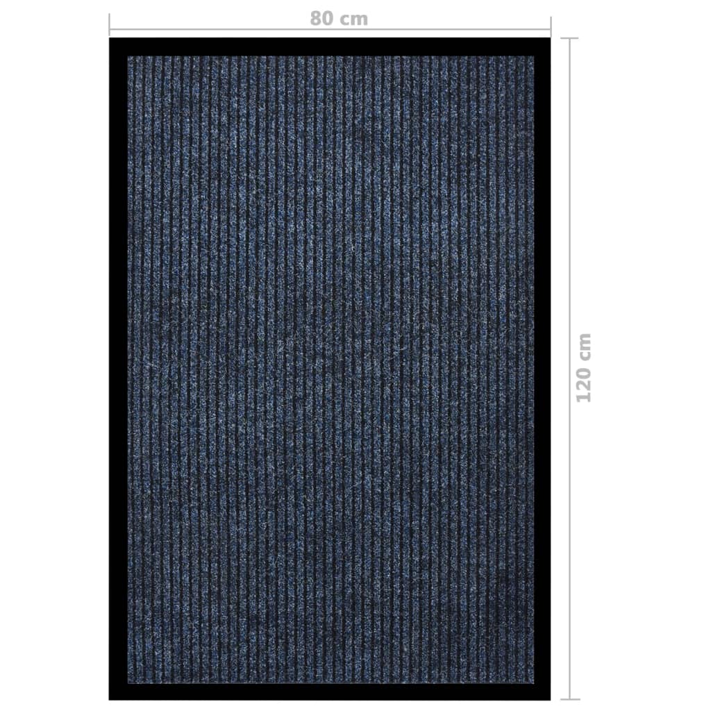 Tapete de porta às riscas 80x120 cm azul