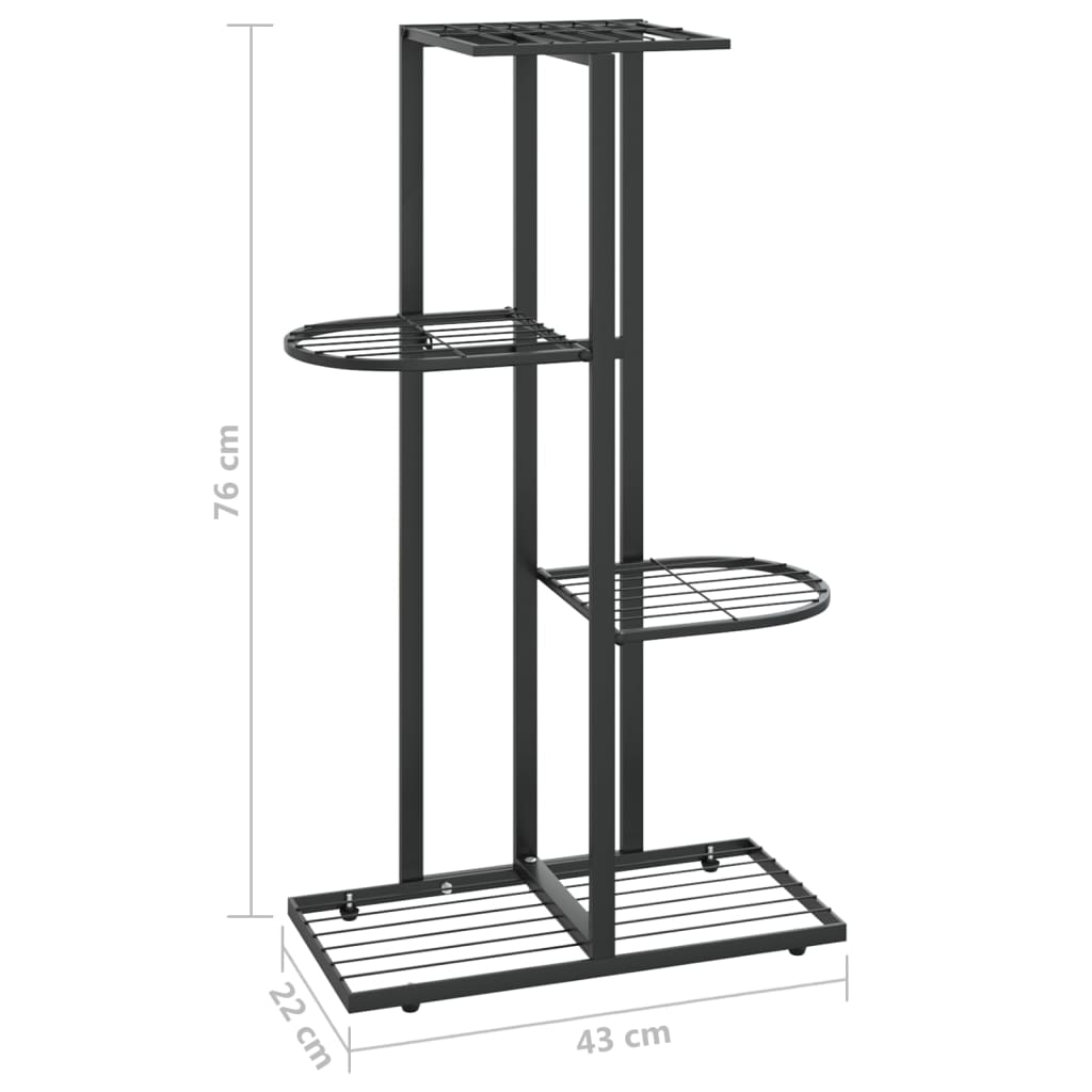 Suporte de vasos c/ 4 prateleiras 43x22x76 cm metal preto