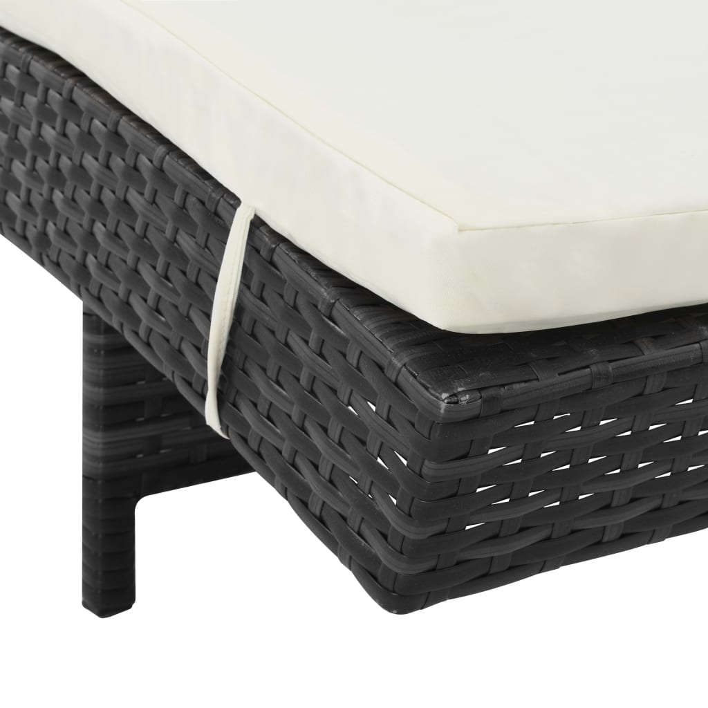 Espreguiçadeiras com rodas e almofadões 2 pcs vime PE preto