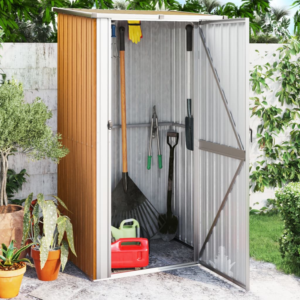Abrigo de jardim castanho 118,5x97x209,5 cm aço galvanizado