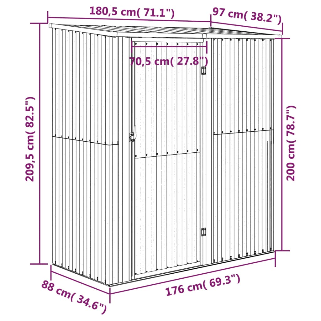 Abrigo de jardim 180,5x97x209,5 cm Aço galvanizado com efeito madeira