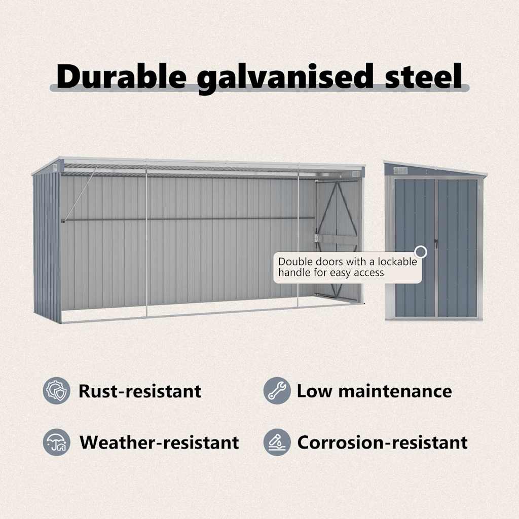Abrigo suspenso p/ jardim 118x382x178 cm aço galvaniz. cinzento