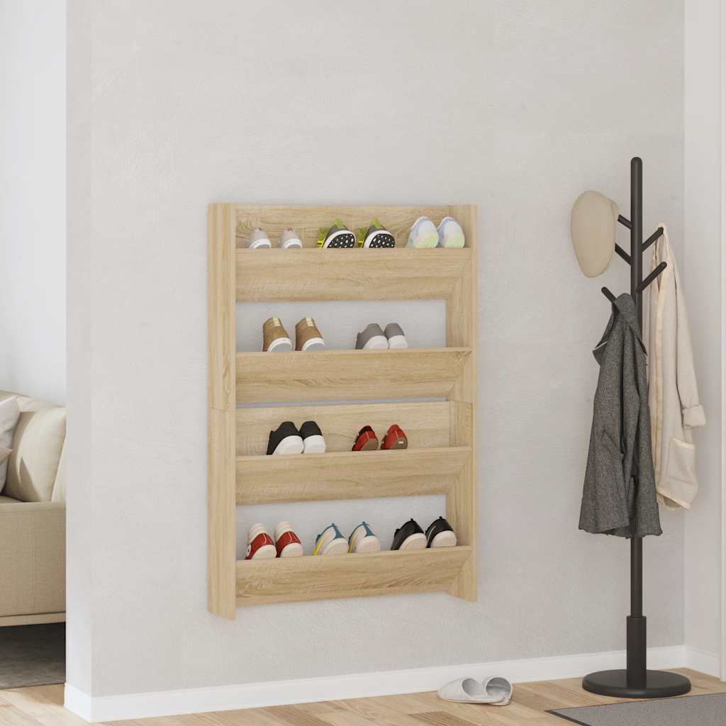 Sapateiras de parede 2 pcs 80x18x60cm contrapl. carvalho sonoma
