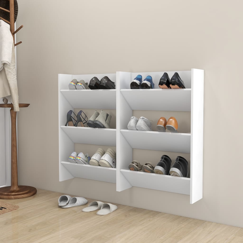 Sapateiras de parede 2 pcs 60x18x90 cm contraplacado branco