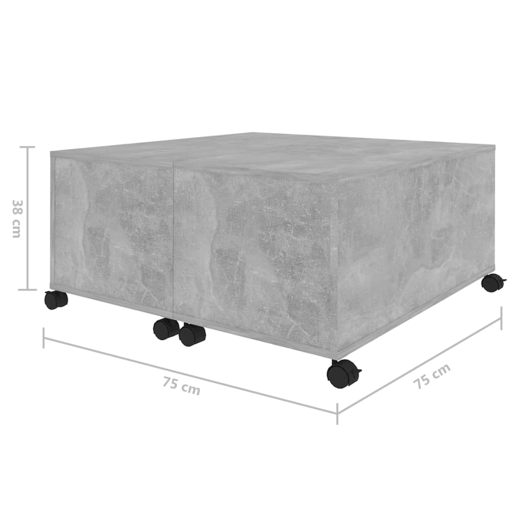 Mesa de centro 75x75x38 cm contraplacado cinzento cimento