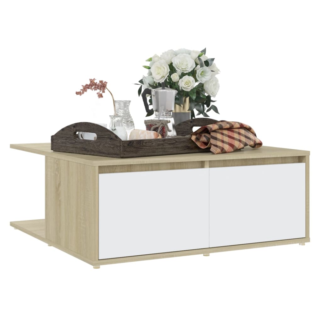 Mesa de centro derivados de madeira branco e carvalho sonoma