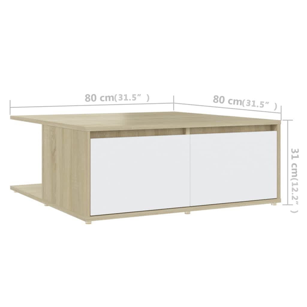 Mesa de centro derivados de madeira branco e carvalho sonoma
