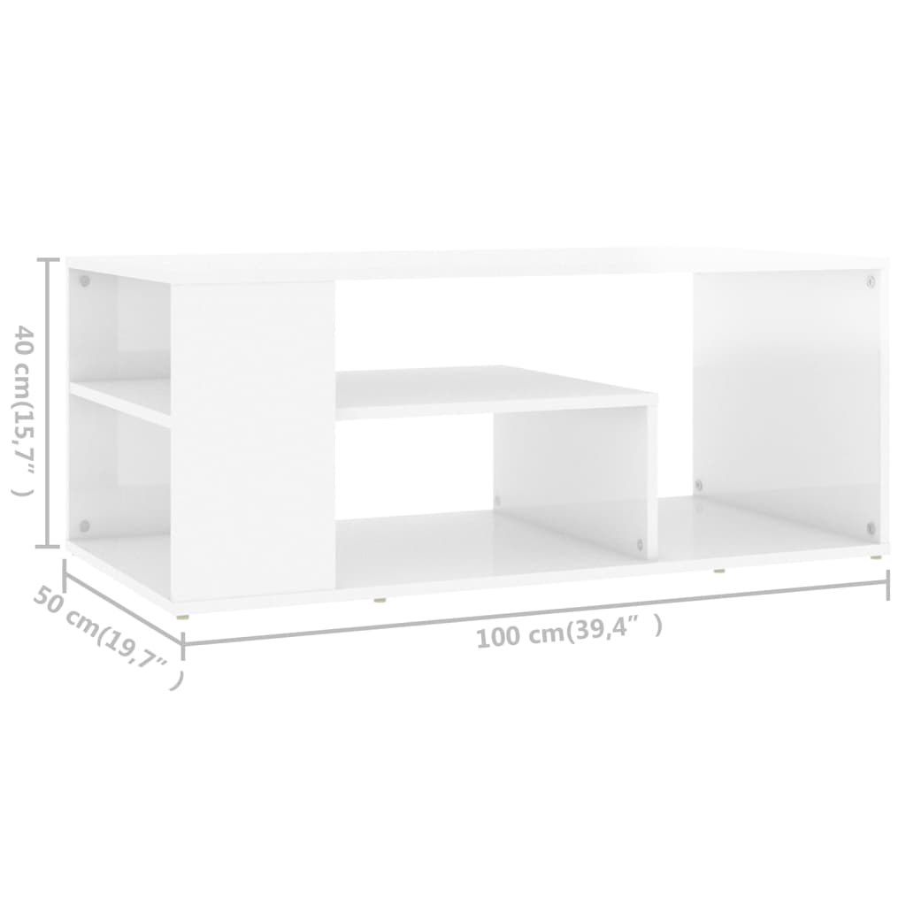 Mesa de centro 100x50x40 cm derivados madeira branco brilhante