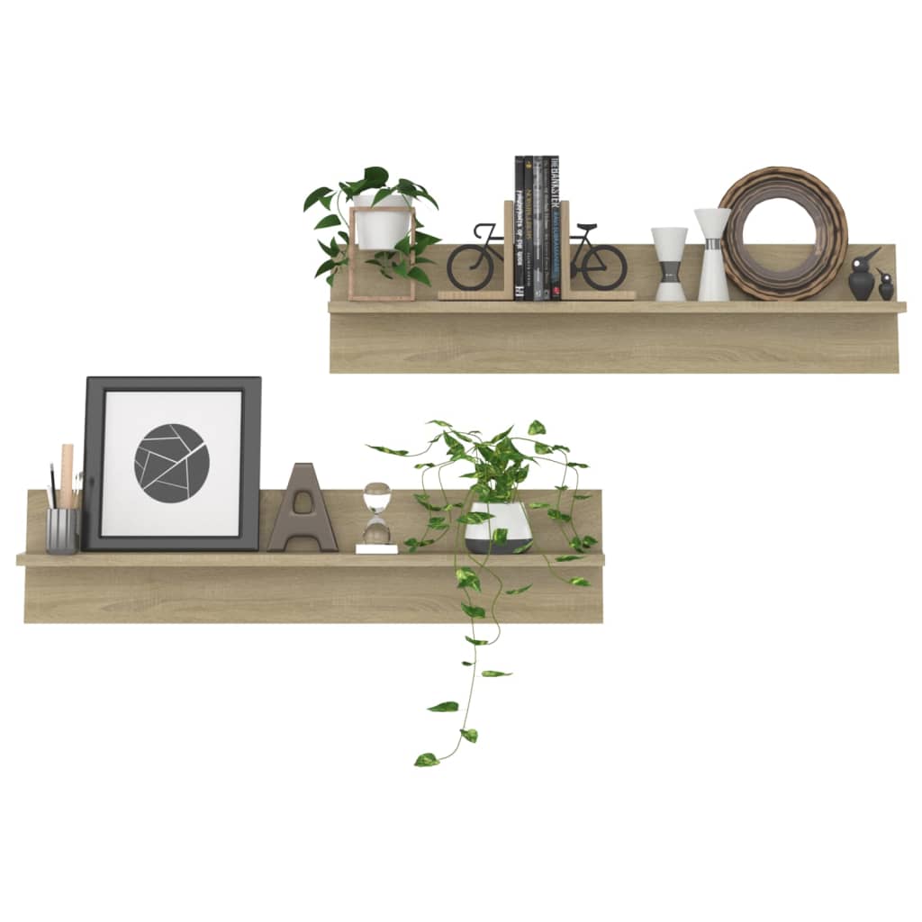 Estantes de parede 2pcs 80x11,5x18 cm contrapl. carvalho sonoma