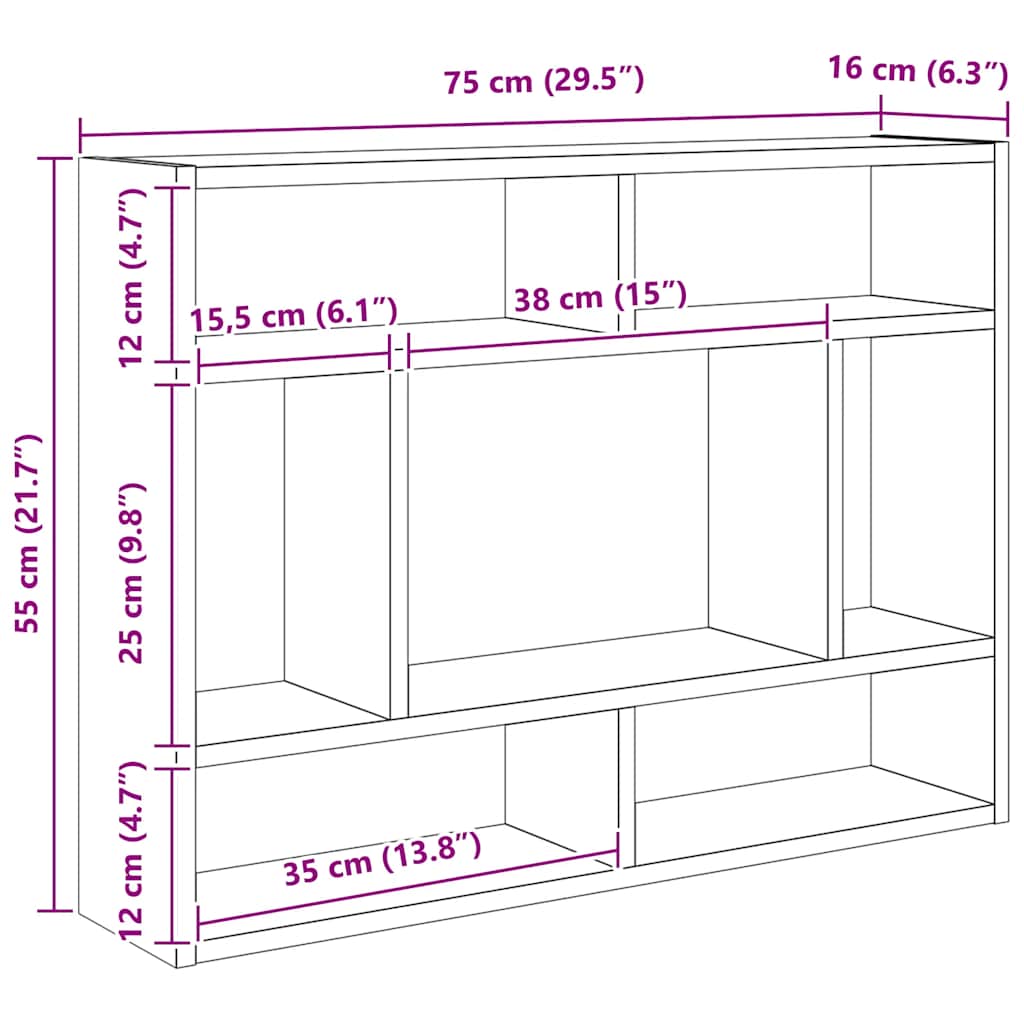 Estante de parede 75x16x55 cm contraplacado carvalho sonoma