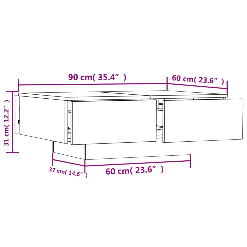 Mesa de centro 90x60x31 cm contraplacado cinzento cimento